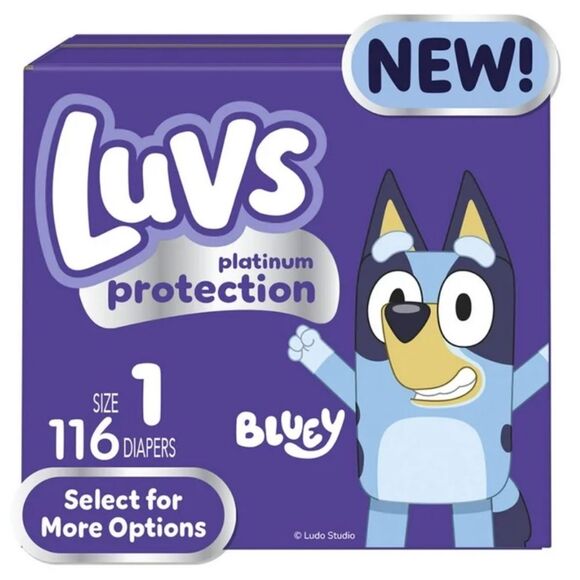Luvs Diapers Platinum Protection Size 1 Bluey Baby Diapers 116 Count Box OW - Picture 1 of 9
